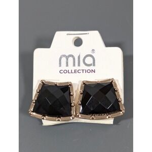 New Mia Collection Black Statement Earrings Bold Geometric Acrylic Gold Tone